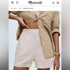 NEW Madewell 100% Linen Clean Pull-On Shorts